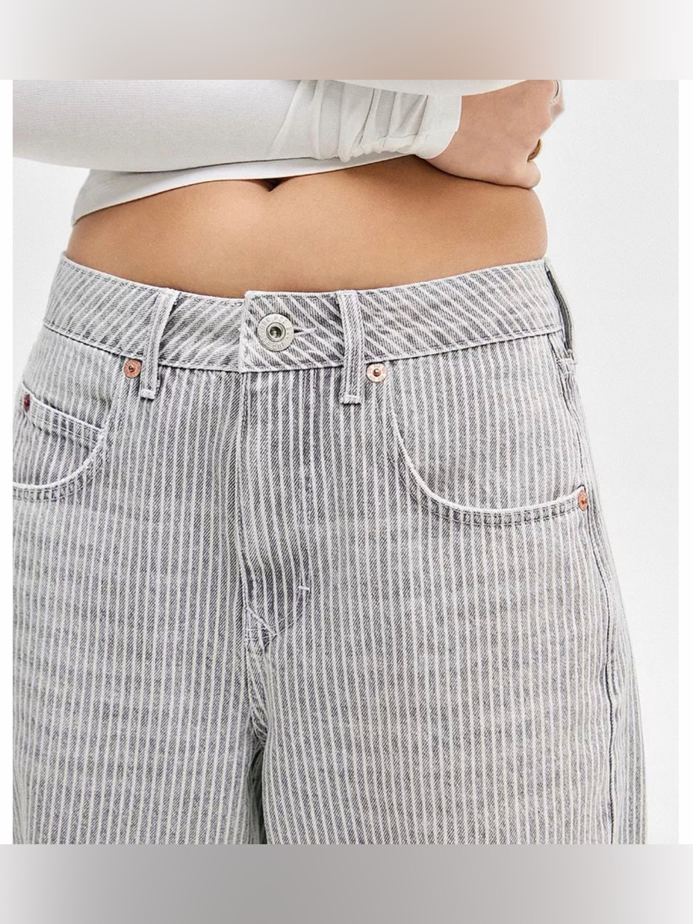 NWOT Urban Outfitters Jaya Ticking Stripe Low Rise Wide Leg Boyfriend Jeans 29 - Picture 6 of 15